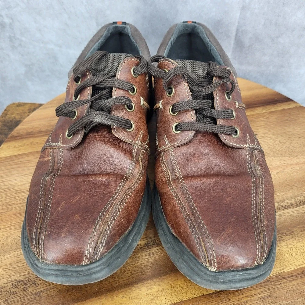 Clarks‎ Oxford Shoes Mens 9 M Brown Leather Bicycle Toe Cotrell Walk Casual